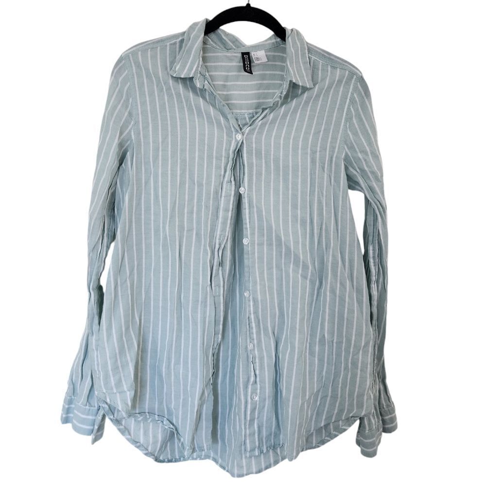 DIVIDED (H&M) Women's button down turquoise/white striped shirt, Size 4, Cotton